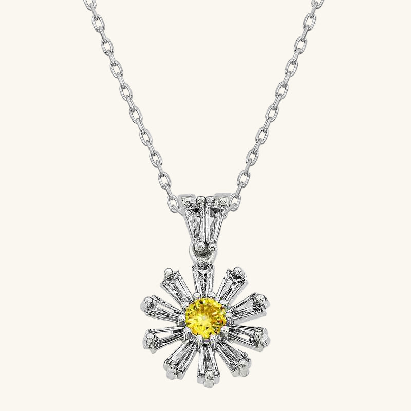 Trapez Stone Flower Women's Silver Necklace