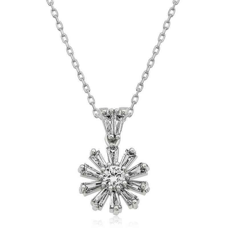 Trapez Stone Flower Women's Silver Necklace