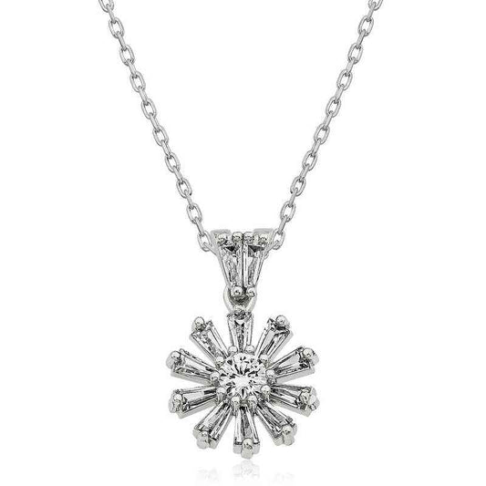 Trapez Stone Flower Women's Silver Necklace