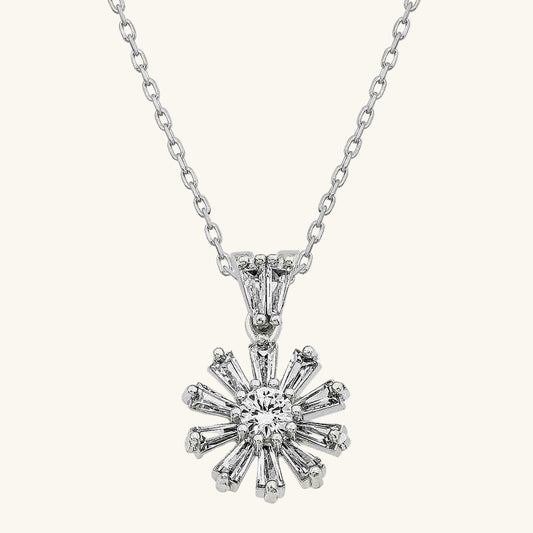 Trapez Stone Flower Women's Silver Necklace