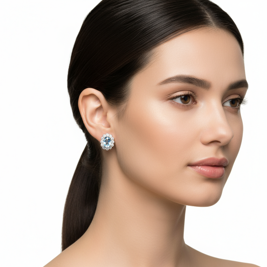 Turquoise Flower Pattern J Women's Silver Earring