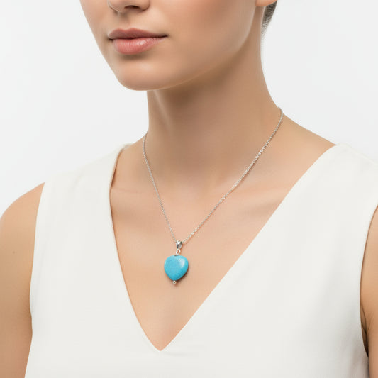 Collier en argent pour femme avec cœur en pierre turquoise