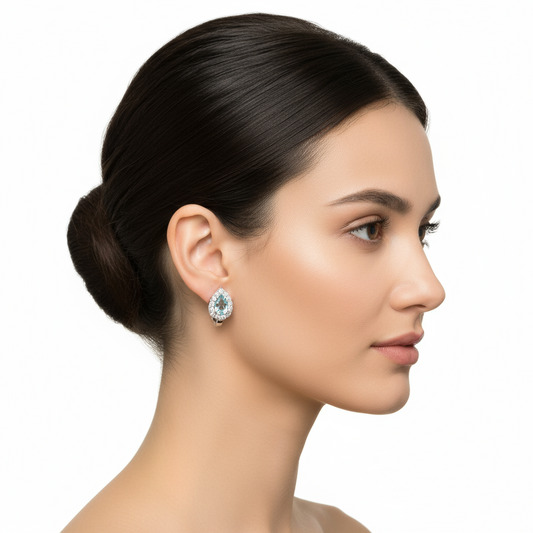 Turquoise Stone Drop J Women's Silver Earring