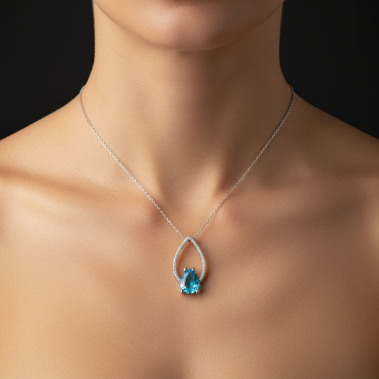 Turquoise Stone Drop Women's Silver Necklace