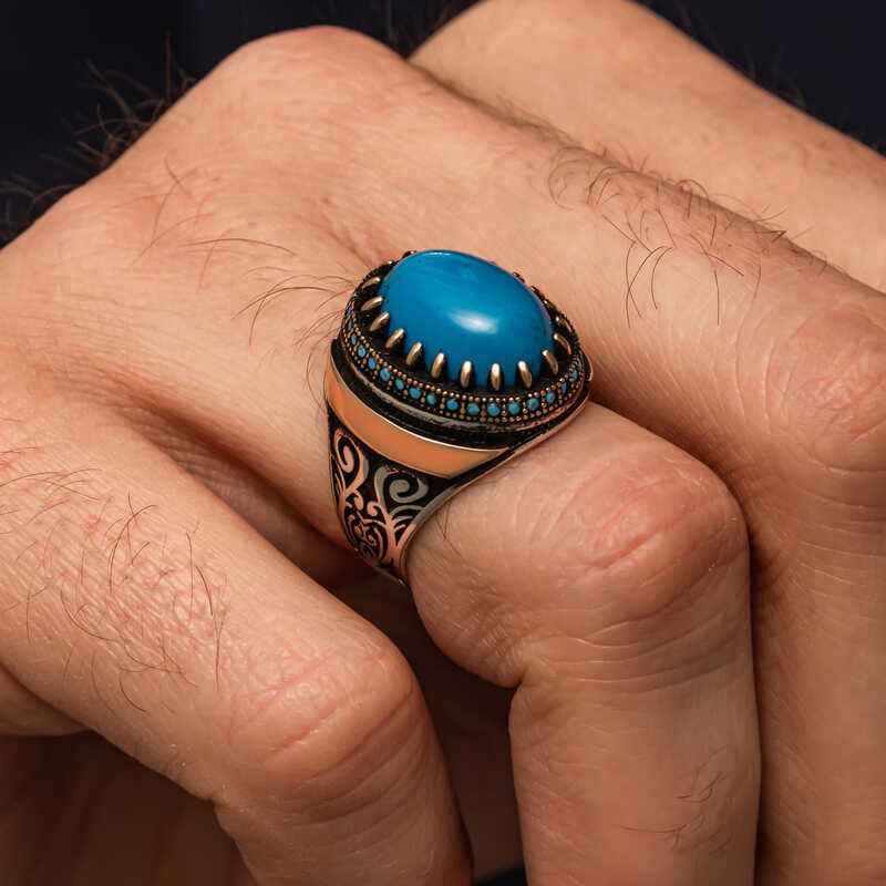 Turquoise Stone Men's Silver Ring