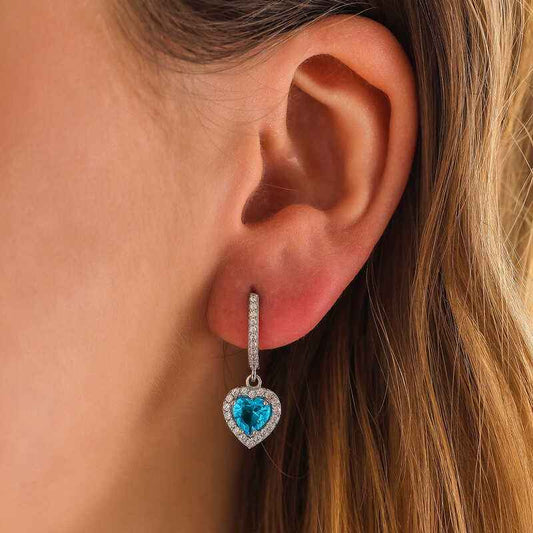 Turquoise Stone Heart Women's Silver Earrings