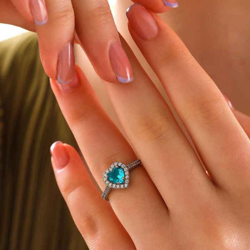 Turquoise Stone Heart Women's Silver Ring
