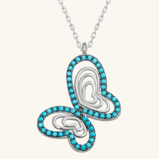 Turquoise Stone Butterfly Women's Silver Pendant