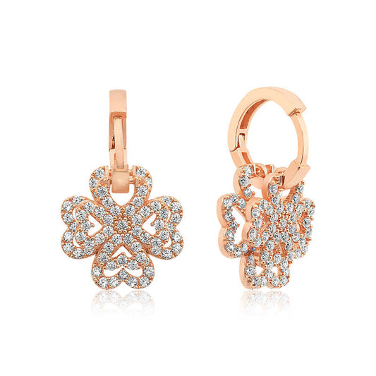 Three-Dimensional Clover Silver Earrings