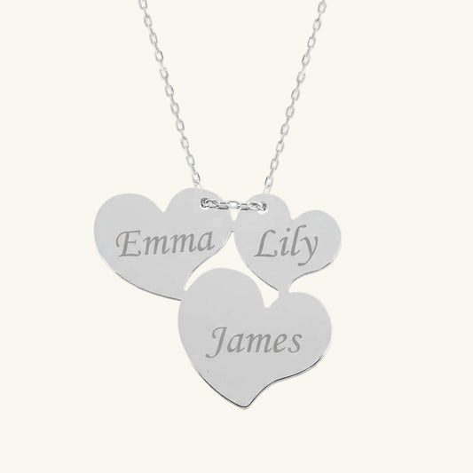 Three Heart Name Women's Silver Necklace