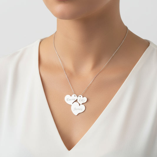 Three Heart Name Women's Silver Necklace