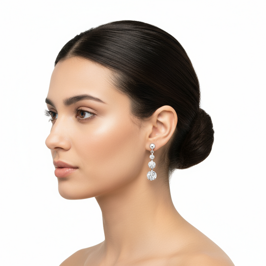 3 Stone Tria Stud Silver Earrings