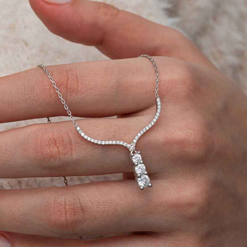 Three Stone V Model Women's Silver Pendant