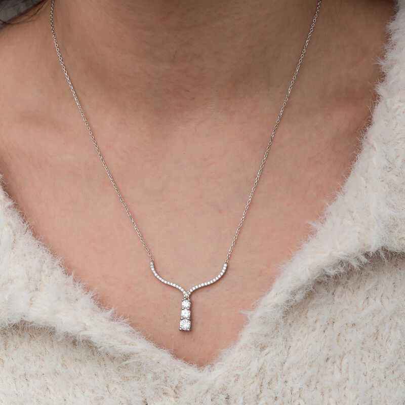 Three Stone V Model Women's Silver Pendant