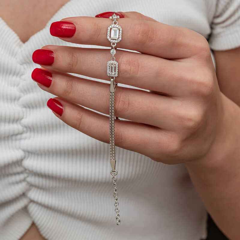 Triple Baguette Stone Women's Silver Bracelet