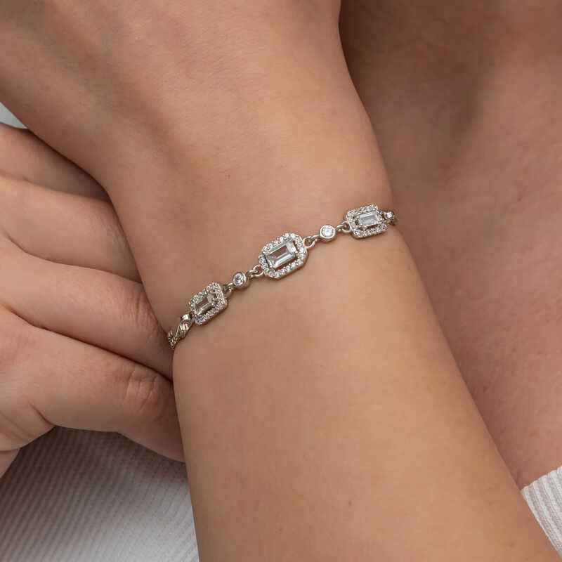 Triple Baguette Stone Women's Silver Bracelet