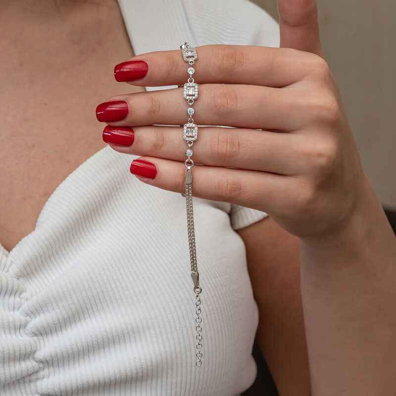 Triple Baguette Stone Women's Silver Bracelet
