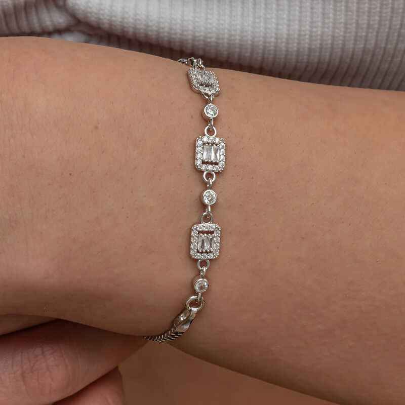 Triple Baguette Stone Women's Silver Bracelet