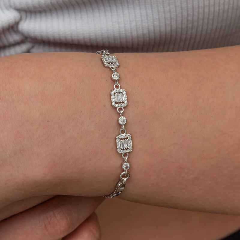 Triple Baguette Stone Women's Silver Bracelet