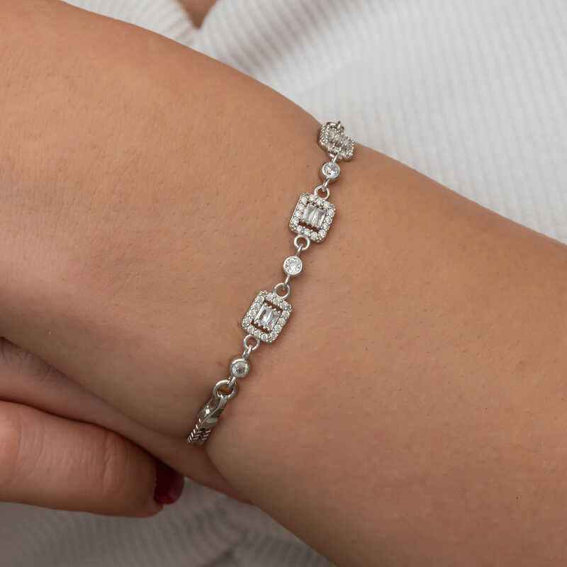 Triple Baguette Stone Women's Silver Bracelet