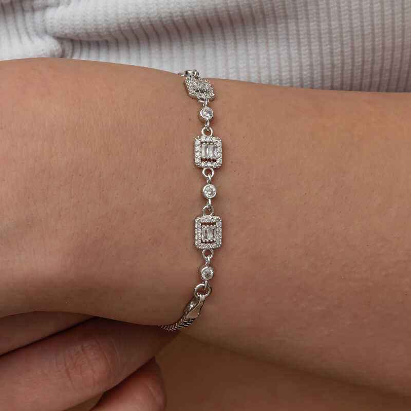 Triple Baguette Stone Women's Silver Bracelet