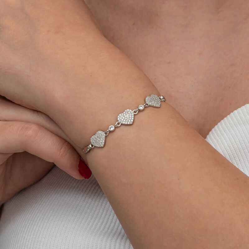 Triple Heart Women's Silver Bracelet