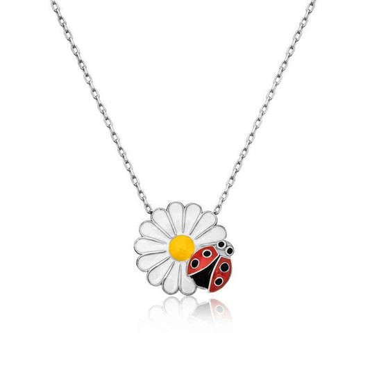 Ladybug Daisy Silver Pendant