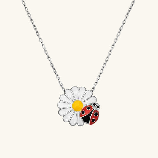 Ladybug Daisy Silver Pendant