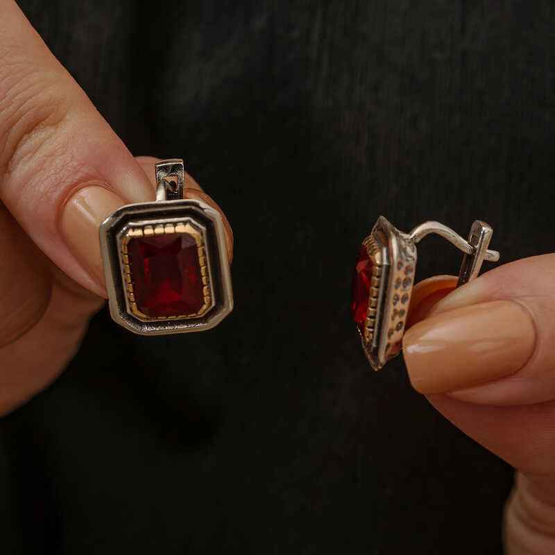 Ruby Stone Authentic Women's Silver Earrings