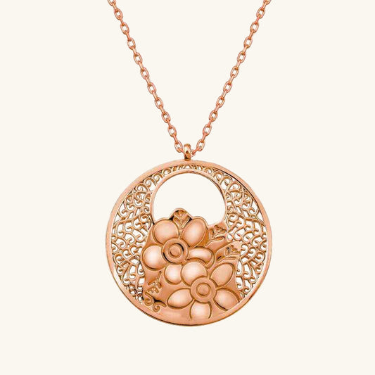 Rose Plated Flower of Life Silver Pendant