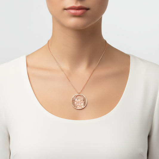 Rose Plated Flower of Life Silver Necklace