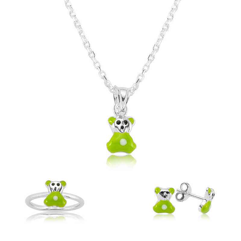 Green Teddy Bear Children's Silver Set