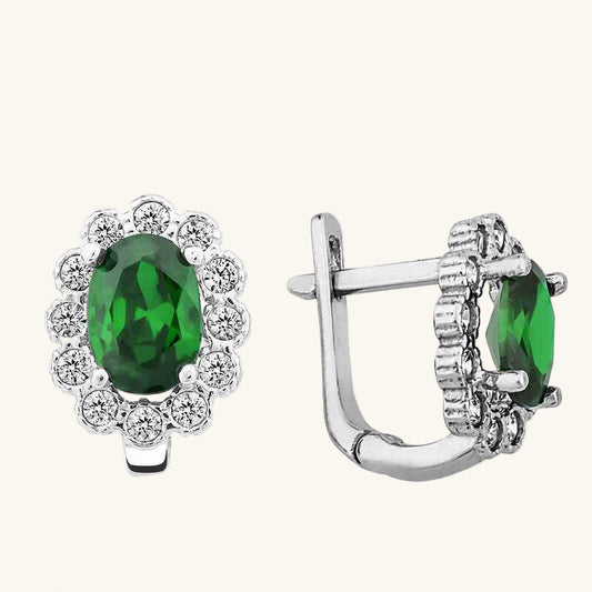 Green Flower Pattern J Women's Silver Earring