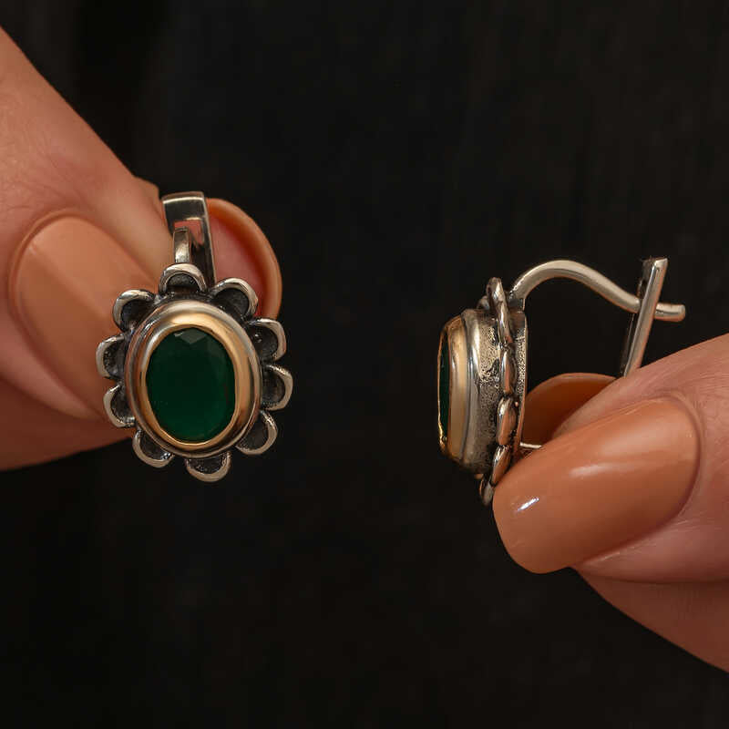 Green Flower Patterned Authentic Women's Silver Set