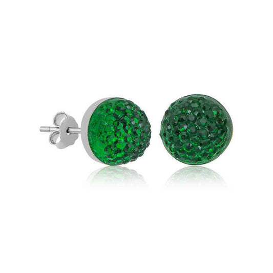 Green Crystal Stud Women's Silver Earrings
