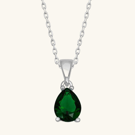 Green Crystal Drop Stone Women's Silver Pendant