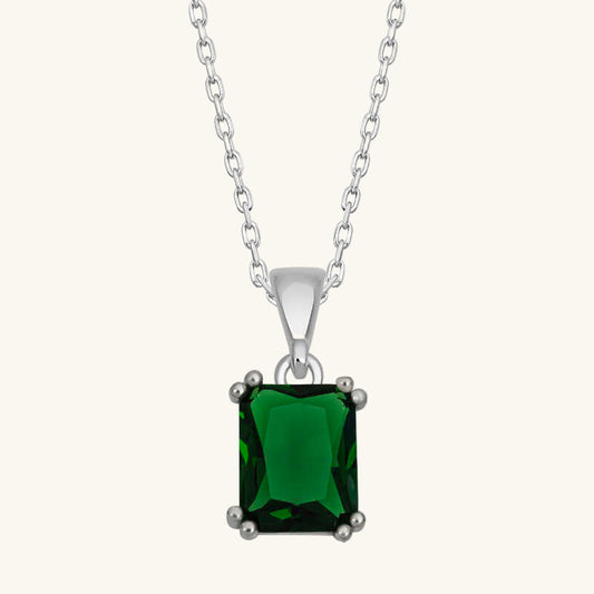 Grüne Zirkon Baguette Stein Damen Silber Halskette