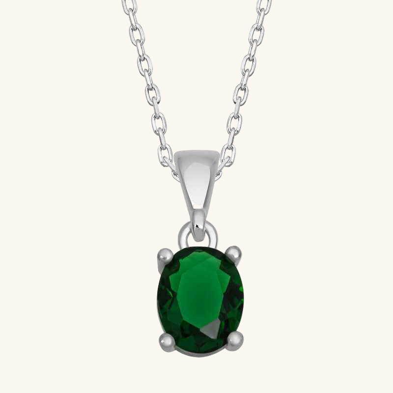 Green Crystal Oval Stone Women's Silver Pendant