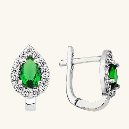 Green Stone Drop J Women's Silver Earring