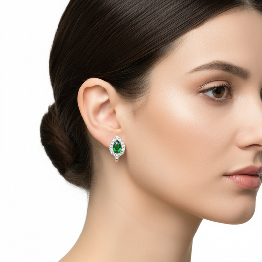 Green Stone Drop J Women's Silver Earring