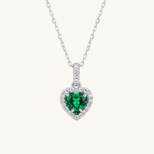 Green Stone Heart Women's Silver Pendant