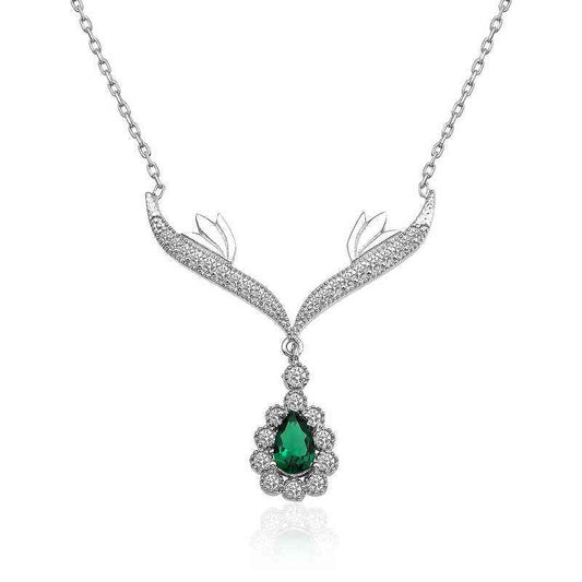 Green Stone Medallion Women's Silver Necklace