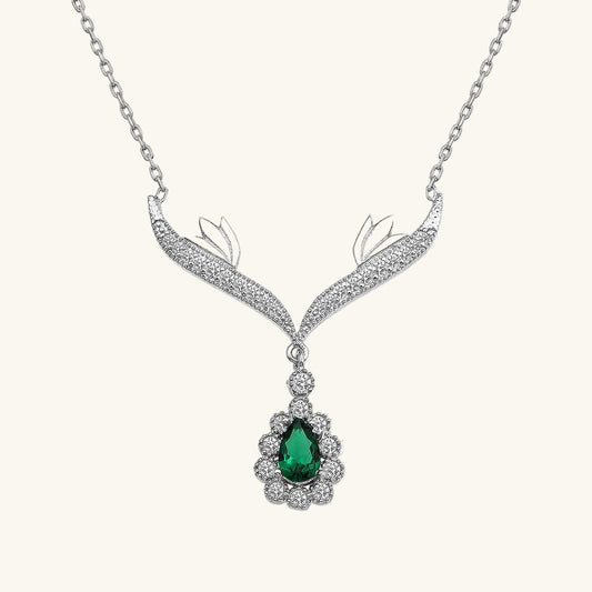 Green Stone Medallion Women's Silver Necklace
