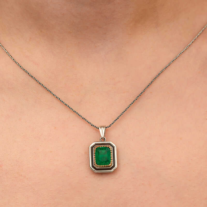 Green Stone Authentic Women's Silver Necklace