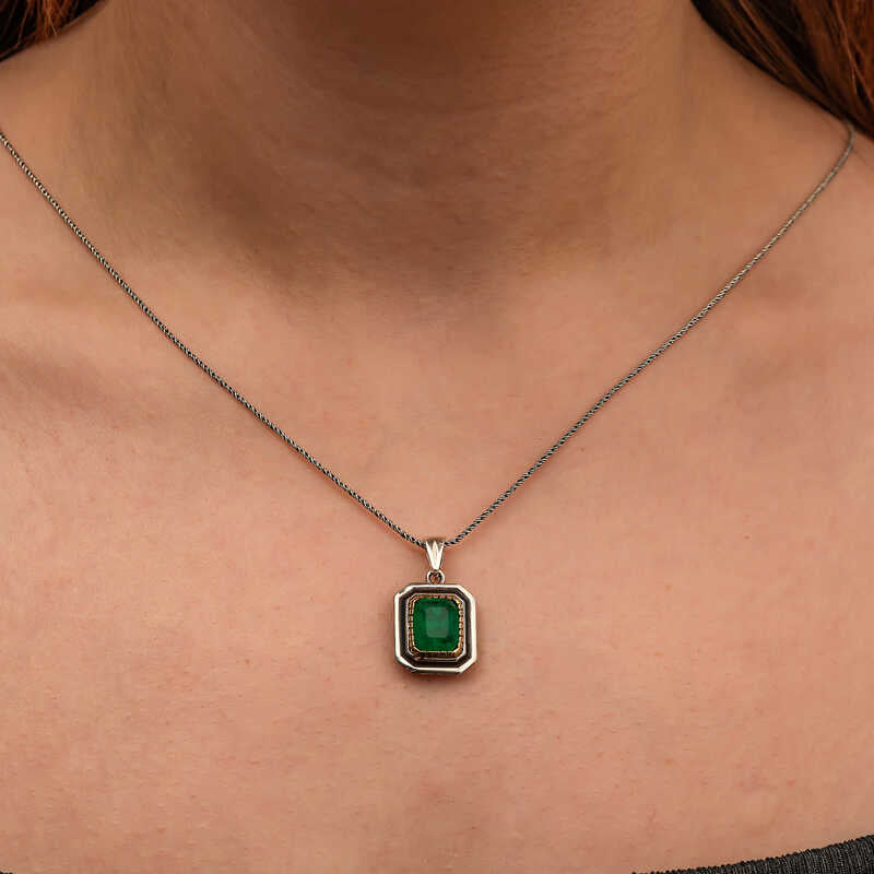 Green Stone Authentic Women's Silver Necklace
