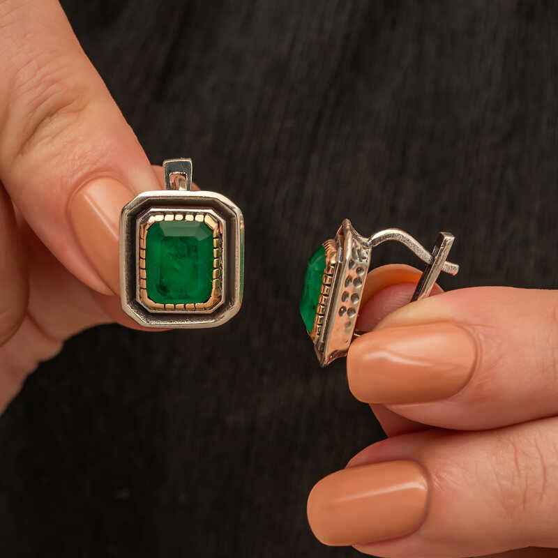 Green Stone Authentic Women's Silver Earrings