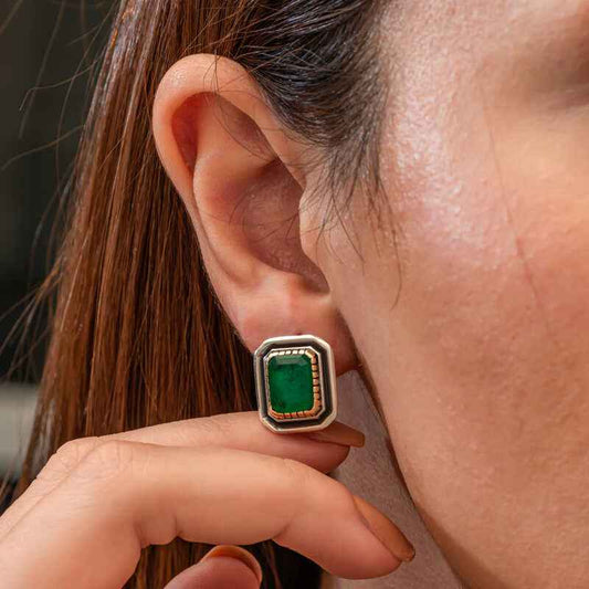 Green Stone Authentic Women's Silver Earrings