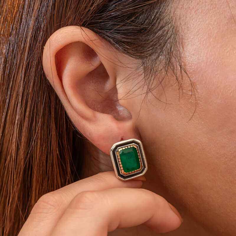 Green Stone Authentic Women's Silver Earrings