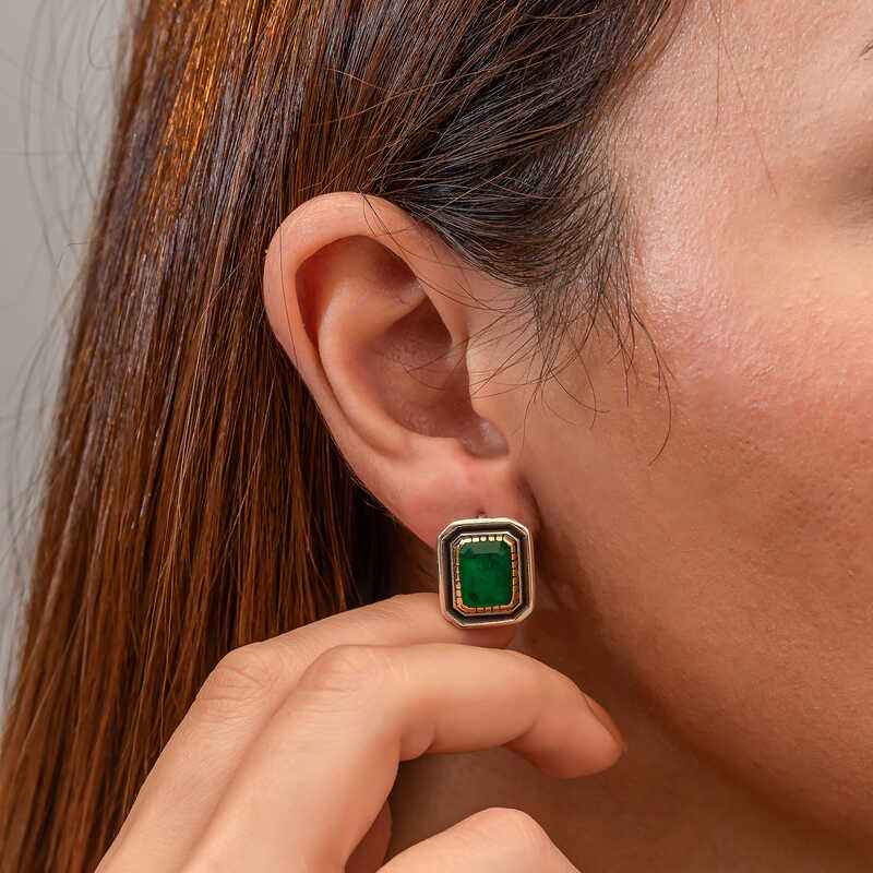 Green Stone Authentic Women's Silver Earrings