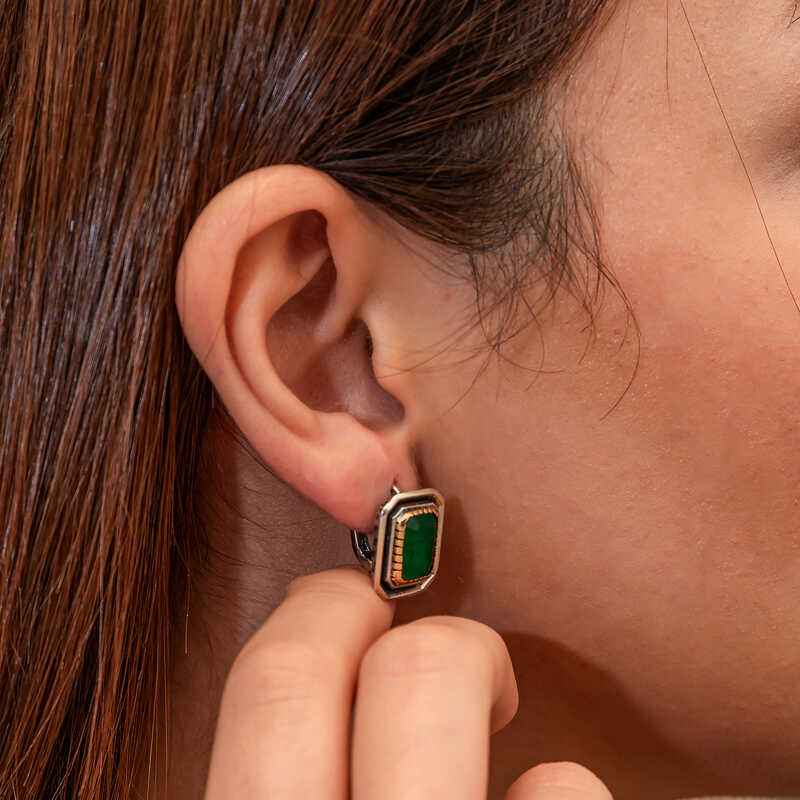 Green Stone Authentic Women's Silver Earrings